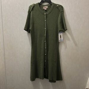 Olive Knit Button-Down Dress